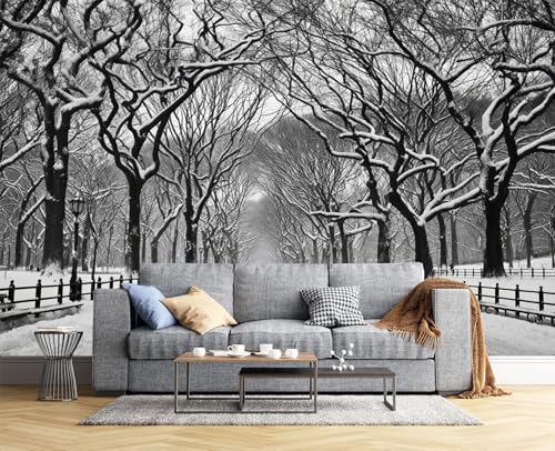 Papel tapiz fotográfico bosque invernal con efecto 3D profundo 4