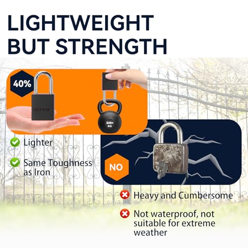 Image of SEPOX 4-Pack Heavy Duty Anti-Rust Padlocks - 1-1 /2 inch (38mm) Aluminum Body, Long Shackle, Keyed Alike (6 Keys Total) - Black