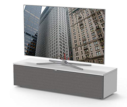 Preisvergleich Produktbild Premium TV- Möbel, Lowboard, Maße: 130x32.5x40cm, inkl. Akustikstofffront, Abnehmbare Rückwände, Made in Germany, einfache Montage, Farbe: Weiss