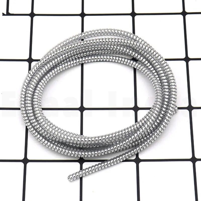Image of J'TTON Spiral Metallic Color (2 Pcs) 1.4 Meters Each-Full Size Cord Charger Protector Winder for iPhone & Android USB Charging Cable, Earphones, Lightning (Silver)