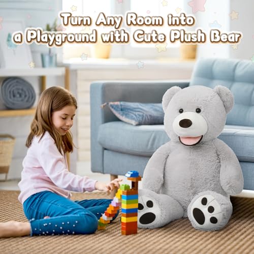 Image of MorisMos Giant Teddy Bear, 39inch Large Stuffed Bears with Big Footprints Plush Stuffed Animals Gifts for Kids, Gray