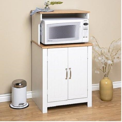 Shaker Style Microwave Cart, White and Oak