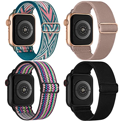 CCnutri 4 Pack Stretchy Nylon Strap Compatible with Apple Watch Straps 38mm 40mm 41mm 42mm(series 11 10)
