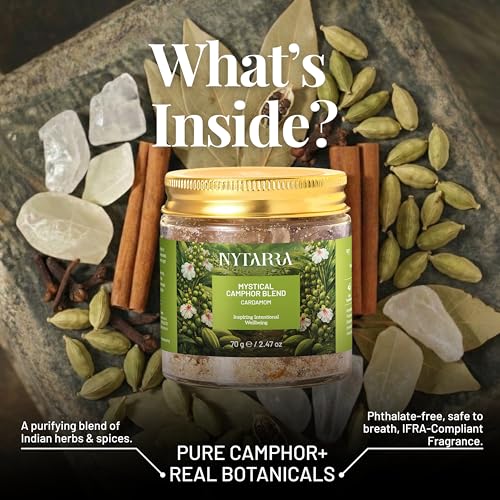 Image of Nytarra Mystical Camphor Blend Cardamom 150g | Pure Natural Camphor Made with Herbs & Spices | Kapoor for Pooja, Meditation, Yoga, Diffuser & Home Rituals | Clean & Refreshing Fragrance