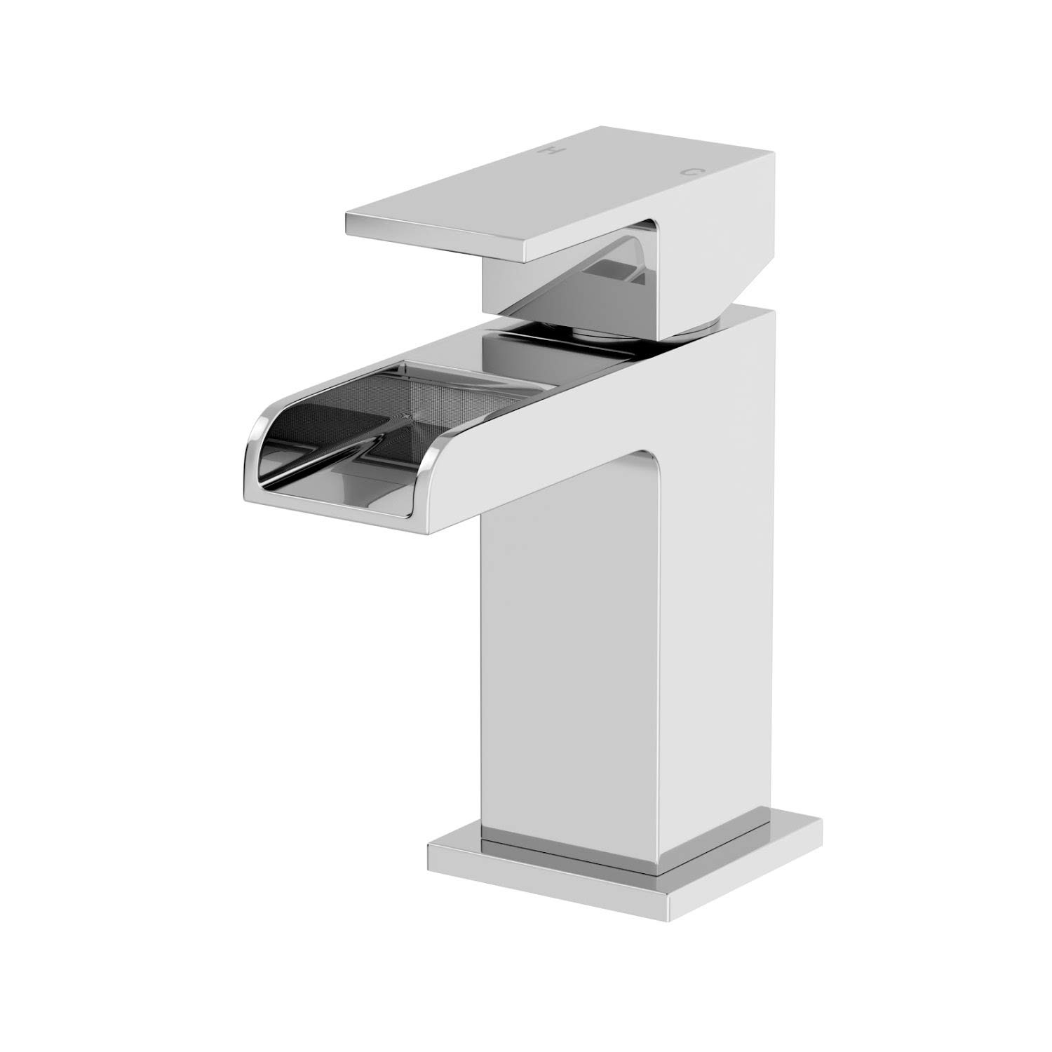 Architeckt® Dakota Bathroom Waterfall Basin Sink Mixer Tap Cloakroom Mini Mono Modern Square Single Lever Handle Faucet for Sinks, Chrome