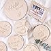HAN-MM Baby Monthly Milestone Wooden Card, Double Sided Discs, Milestone stickers blocks, Milestones Set of 13: Includes 12 Cards (4.1 Inch) and 1 Customizable Birth card(5.7 Inch) with Drawstring Bag