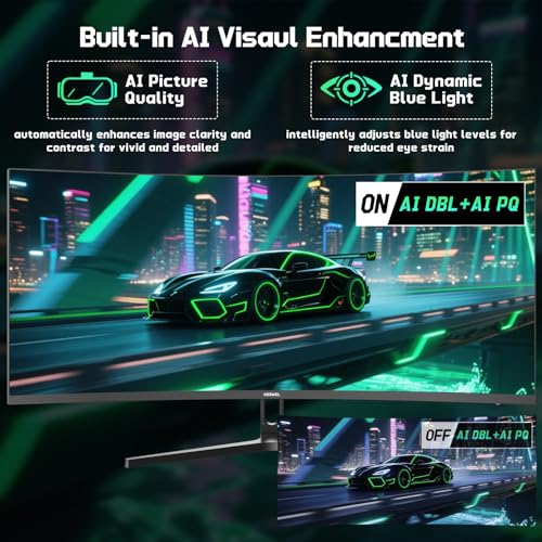 Image of 34 Inch Ultra Curved Gaming Monitor 200Hz UWQHD 3440x1440 Curved Monitor, HDMI 2.1x2 DP1.4x1 AI Crosshair 21:9 PIP /PBP, MPRT 1ms Fast VA Display (G34F1Q, One HDMI 2.1 Cable Included)