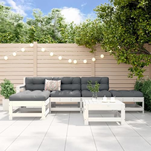 Kaloriko White Solid Pine Wood 6-Piece Modular Outdoor Garden Lounge