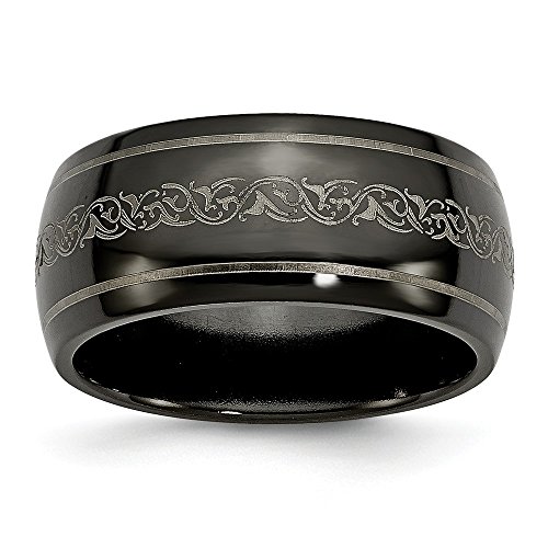 Solid Titanium Black Titanium Domed with Laser Pattern 10mm Men s Wedding Band Ring Size 9