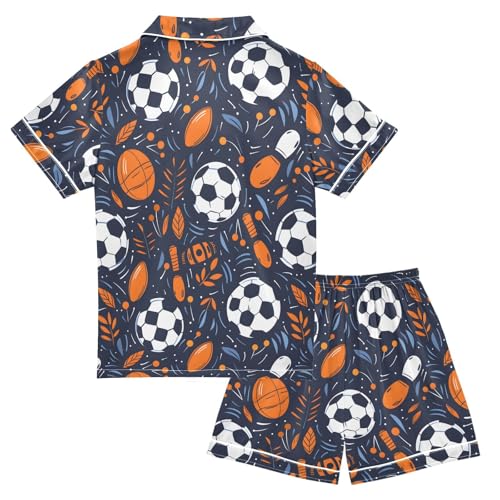 ALAZA Orange Ball Soccer Leaf Blossom Satin Pajamas Set Short Sleeve Button Down Sleepwear Summer Pjs 2 Piece2
