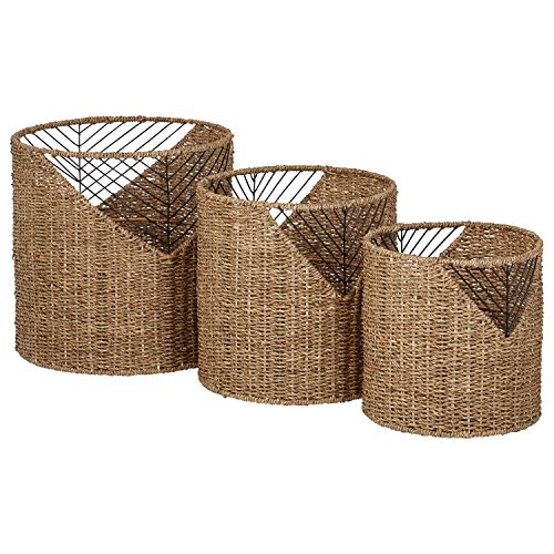 Amazon Brand Stone & Beam Modern Round Seagrass Storage Basket Set - Pack of 3