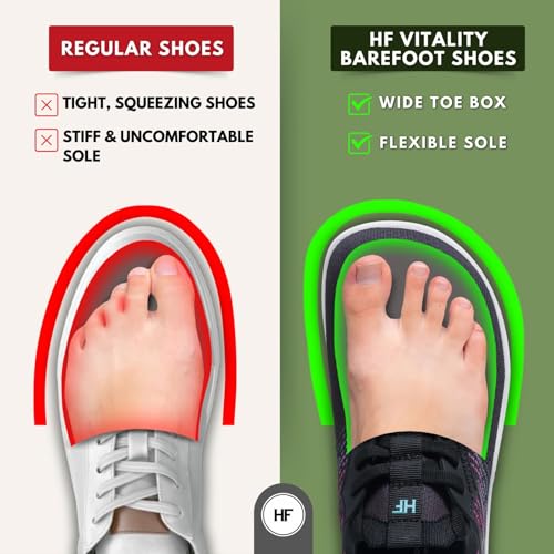 HF Vitality Healthy Ergonomic Supportive Barefoot Shoes, Zero Drop Sole, Wide Toe Box, Lightweight, Breathable Walking Sneakers Outdoor Running Footwear Unisex 6