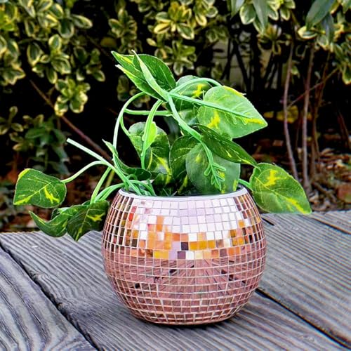 Disco Ball Planter Rosegold Disco Ball Vase Disco Ball Flower Pot Plant Pot Plant Holder Glass Mirror Ball Bowl Cups Candle Holder Disco Decor for Table Centerpieces Party Bar Office Kitchen 3X4X4IN