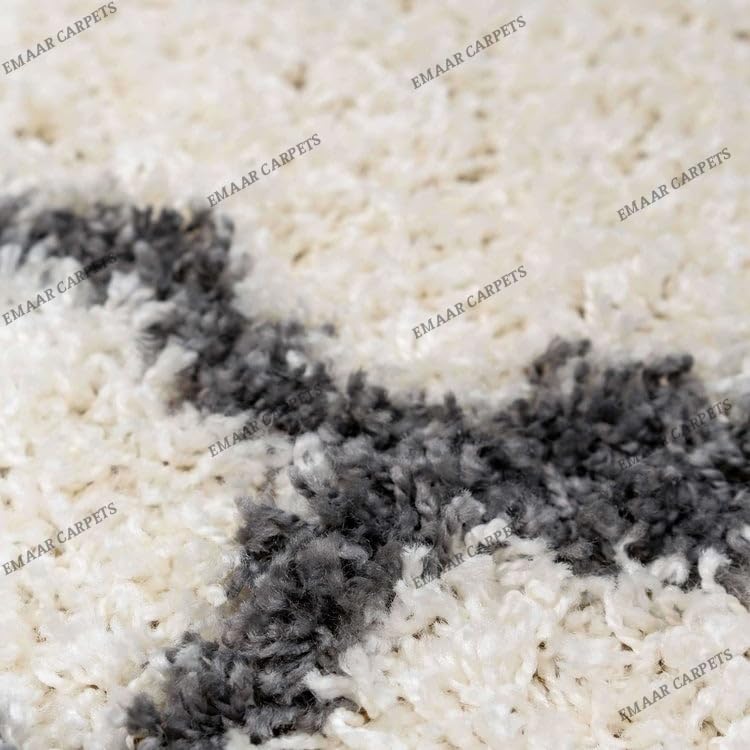 Image of Super Ultra Modern Soft Shaggy Handcrafted Anti-Skid Silk Touch Carpet, Size 12x12 Feet, Color White & D Grey