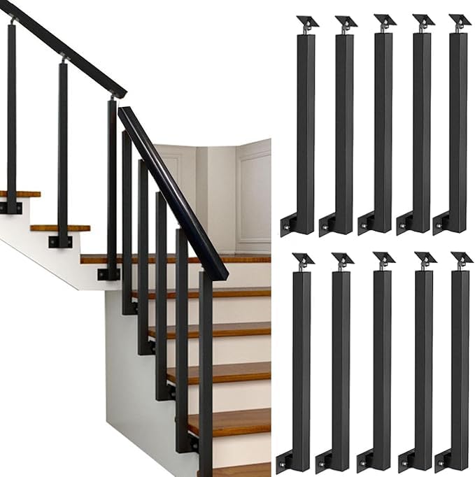 Poste ajustable de hierro forjado negro para barandilla de montaje lateral con kit de instalación para villa, balcón y valla de escalera, duradero y elegante