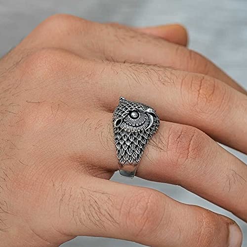 Solid 925 Sterling Silver 3D Owl Figure Men's Ring4
