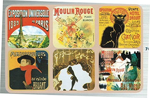 Set of 6 New Cork Back Coasters Paris Scenes Chat Noir Moulin Rouge Eiffel Tower by Cartexpo