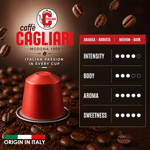 Image of Cafe Cagliari Aluminium Coffee Capsule 100% Arabica, Italy Origin| Intensity 6, Gran Rossa, Medium Roast| Nesspresso Compatible Coffee Capsule Pods, Pack of 10 Pods