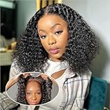 Ailwelia Curly Bob Wig Human Hair Deep Wave 200% Density 5x5 HD Lace Closure Wigs Human Hair Bob Wigs For Black Women Wear And Go Glueless Curly Wig Black Color 12 Inch