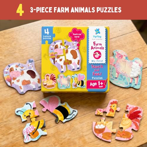 Image of PepPlay Toddler Learning Combo, Stacking and Nesting Cubes + Touch and Feel Farm Animal Puzzle, Montessori Educational Toys for 1 to 4 Year Old Kids, Travel, Early Learning Brain Development Gift Set