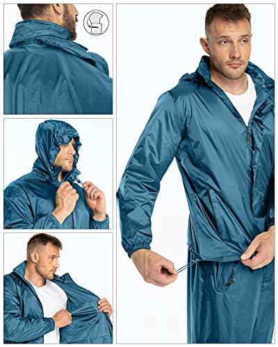 Herren & Damen Regenanzug Reflektierender Wasserdichte Packbare Regenjacke+Regenhose Outdoor gefütterte Regenkleidung Winddichte Regenset Regenkombi für Radfahren Fischen Wandern – Bild 6