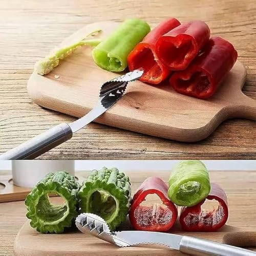 Image of Stainless Steel Julienne Vegetable Peeler Multi-Functional Fruit & Veggie Shredder Slicer and Grater for Potatoes, Carrots, Cucumbers (Seed Corer Remover Tool)