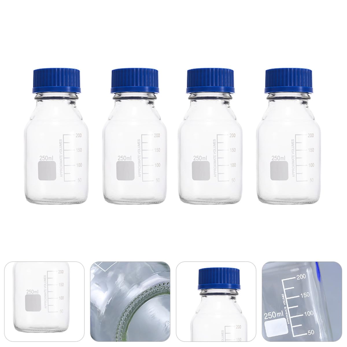 FOMIYES Flacons de Laboratoire en Verre 250ml, Lot de 4, Ronds