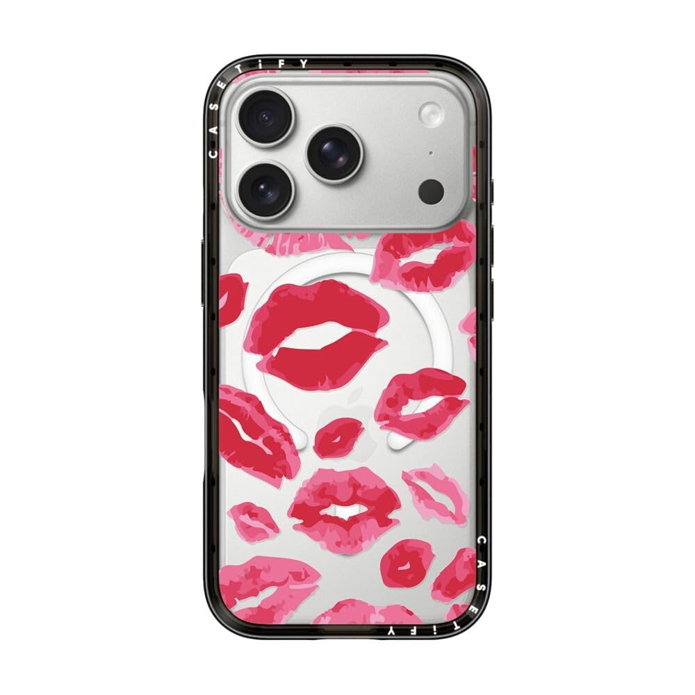 CASETiFY Compact iPhone 17 Pro Hülle [MagSafe-kompatibel/Schlank/Schutz vor Stürzen aus 1,2 m] - Lipstick Kisses - Transparentes Schwarz | Schlank und schlank, 1,2 m, 2 x Fallschutz in Militärqualität, Lippenstift-Küsse, Schwarz