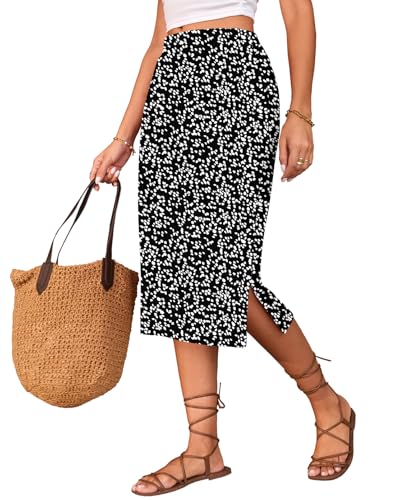 Image of Naggoo Midi Skirts for Women Summer Elastic High Waisted Side Slit Long Skirts