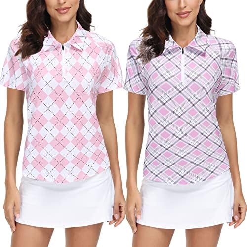TrendiMax Women's 2 Pack Short Sleeve Golf Polo Shirts Lightweight Quick Dry Athletic Summer Sport Tops