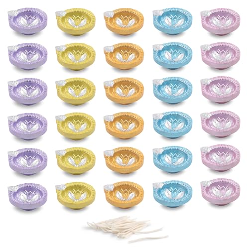 KSJONE Pack of 30 Diwali Decoration Handmade Colorful Earthen Diyas
