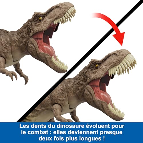 Mattel Jurassic World: La théorie du chaos Netflix - Tyrannosaure Attaque Impitoyable Figurine articulée de dinosaure avec attaque enragée, claquements de mâchoires, rugissements, HXF54