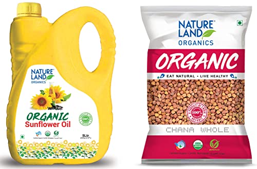Image of Natureland Organics Sunflower Oil Jar, 5 L & Natureland Organics Chana whole 1 Kg - Organic Chana Whole