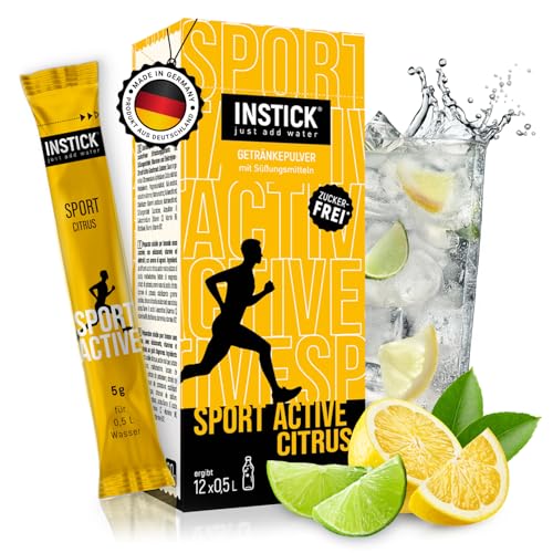 INSTICK Sport Active Citrus – Elektrolyte Pulver, Instant Fitness & Sport Getränk – 12×0,5 L – Zuckerfrei, kalorienarm, mit Vitaminen – vegan