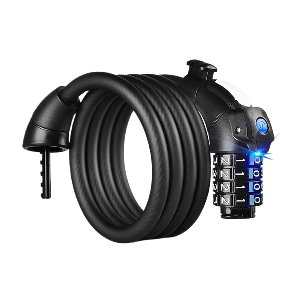 Candado antirrobo for bicicleta de montaña, con cable acero, luminoso, LED y combinación luz Candado para bicicleta(Blue 1.2m)