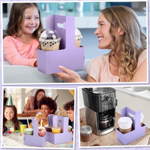 Kosiz 60 Pcs 2 Cup Drink Carrier with Handle 6.9 x 3.2 x 8.9 Inch Coffee Holder Paperboard Drink Carrier for Hot and Cold Beverage Takeout Cafe and Restaurant Xmas Wedding Food Delivery(Taro Purple) - Thumbnail 6