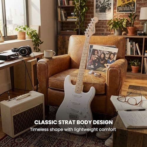 Image of Fender Squier Sonic Stratocaster HT - Arctic White Bundle with Frontman 10G Amp, Instrument Cable, Tuner, Strap, Picks, and Austin Bazaar Instructional DVD