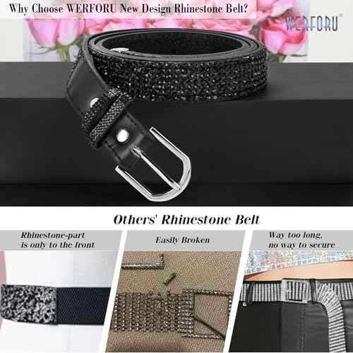 WERFORU Women Bling Rhinestone Soft Jeans Dress Belt Shiny Crystal Waist Belt with Silver Buckle4