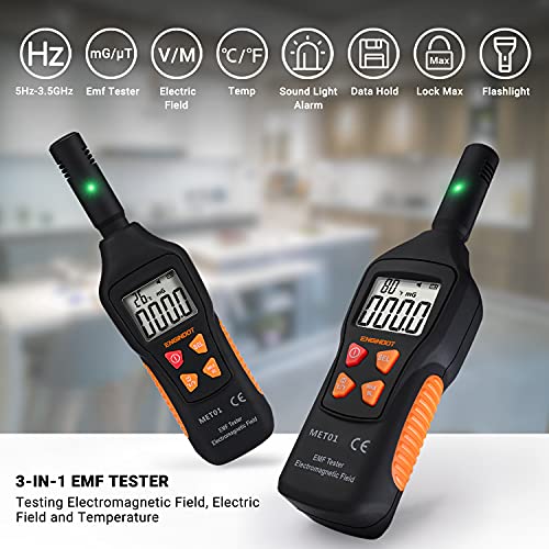Emf Meter 5Hz-3.5G, Engindot Digital Lcd Emf Detector, 3-In-1 Emf Tester, Ghost Hunting Equipment, Electromagnetic Radiation Detector, Temperature Detector, Emf Inspections #TOP5