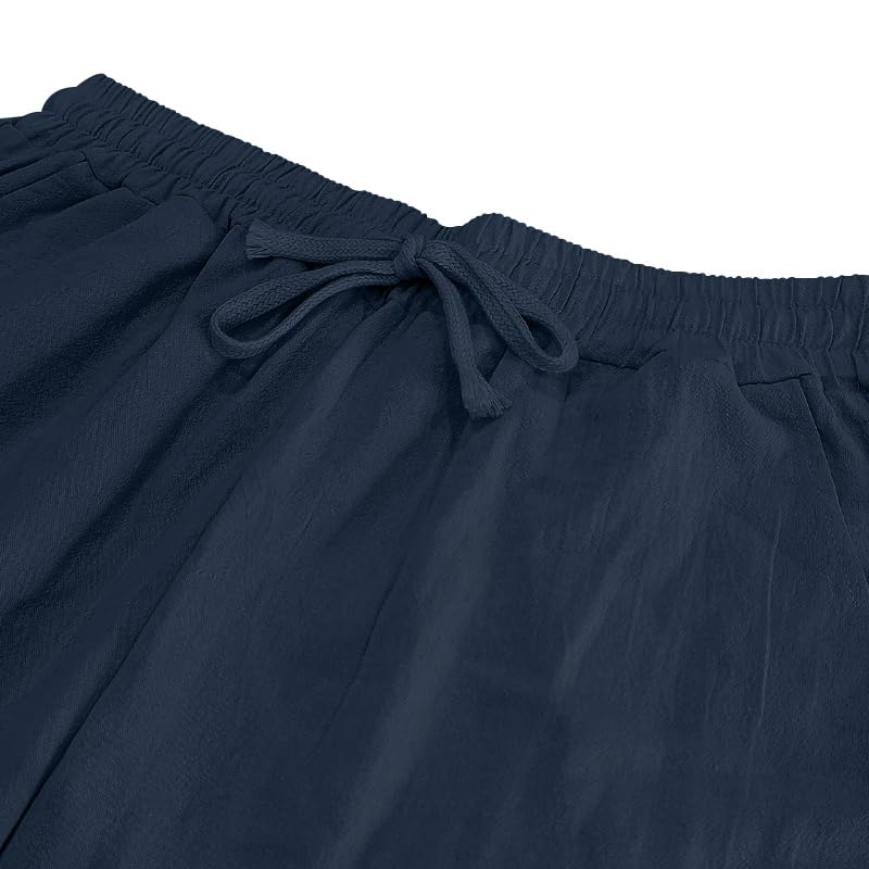 Men's Lightweight Loose Fit Comfy Pants Casual Summer Vacation Solid Color Trousers Parrot Printed Trendy Outfits Classic Drawstring Wide Straight Leg Streetwear Dark Blue M4