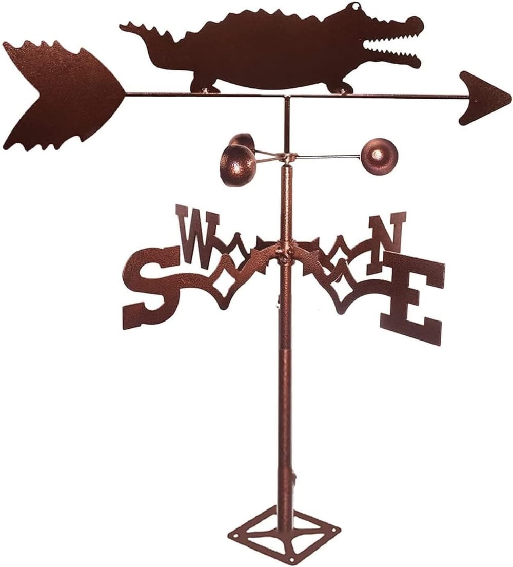 CZYLJLK Weather Vane,Weather Vane Crocodile Stainless Steel Weathervane Retro Wind Weathercock Farm Scene Garden Stake Direction Indicator
