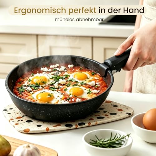 Yirilan 5-tlg Pfannenset Induktion Bratpfanne mit Abnehmbarem Griff Schwarz – Ansicht 5