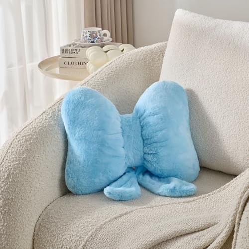 Image of Bow Pillow Cute Room Decor Throw Pillows Butterfly Shaped Decorative Cute Pillows for Bed Sofa Cute Home Decor,Blue 10 * 8inch