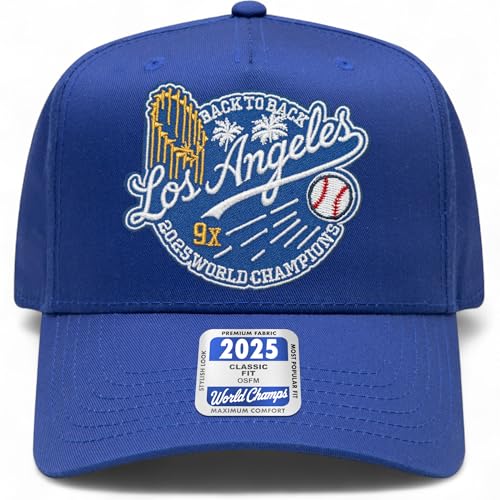 Baseball 2025 World & League Champions Embroidered Patch Trucker Hat | Los Angeles LA Merch | Snapback Hat for Men & Women (US Alpha One Size LA Royal)