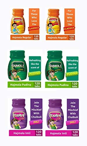 Dabur Hajmola Regular Tablets,120 Tablets (Pack of 2) + Imli Tablets,120 Tablets (Pack of 2) + Pudina Tablets,120 Tablets (Pack of 2)_Pack of 6 (B07Z9DYR14) Amazon Price History, Amazon Price Tracker