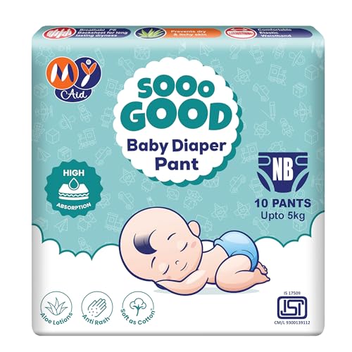 Image of SOOO GOOD Baby Diaper Pants With Aloe Lotion & Wetness Indicator | Soft & Comfortable | Fast Absorption, Rash-Free, Leak-Proof, For Newborns Up to 5 kg, 50 Count, Pack of 5
