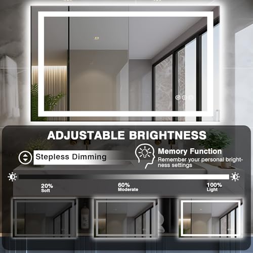 48"x30" LED Bathroom Mirror with Front & Backlit, Anti-Fog, Dimmable, Plugin/Hardwired, Shatterproof & Corrosion Proof, Wall Mount, Modern Style