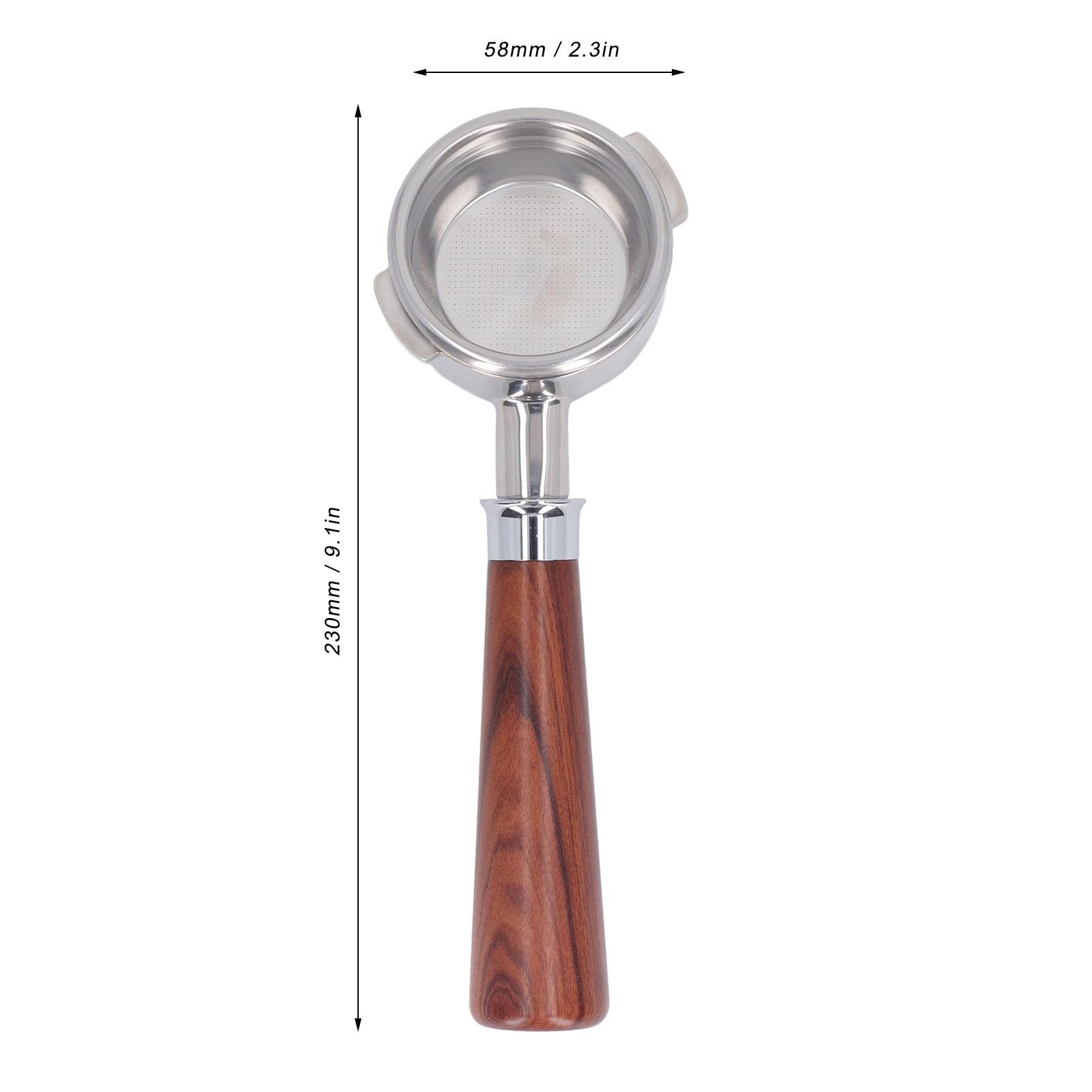Portafiltro de café, portafiltro de 3 orejas con cesta de filtro de 58 mm for cafetera Nuova, mango de portafiltro de 58 mm, portafiltro sin fondo desmontable de acero inoxidable (un palo de rosa negr