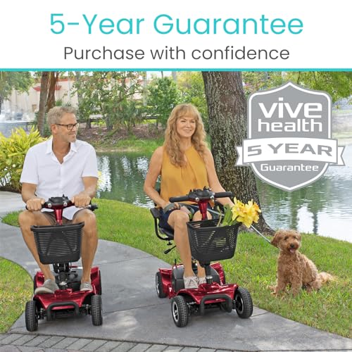 Vive 4 Wheel Mobility Scooter - Electric Powered Wheelchair Device - Compact Heavy Duty Mobile for Travel, Adults, Elderly - Long Range Power Extended Battery with Charger & Basket