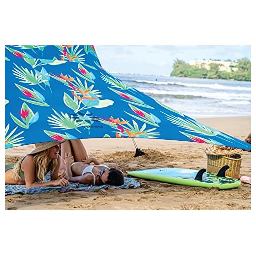 Neso Tienda de campaña Tents Beach con Ancla de Arena, toldo portátil Sunshade - 2.1m x 2.1m - Esquinas reforzadas patentadas(Floral Tropical)